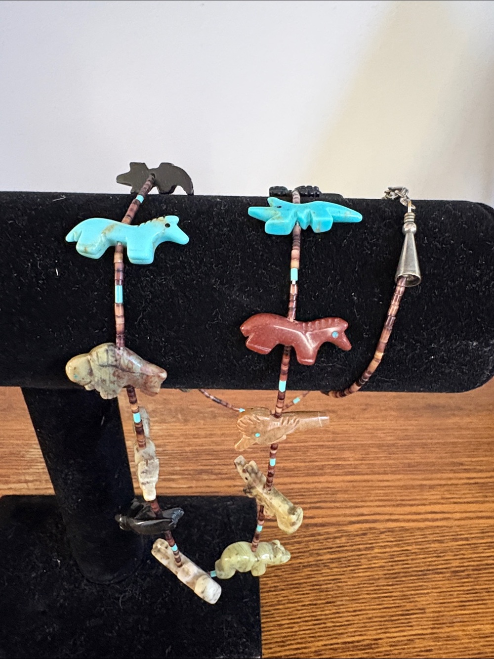 Carved Multi-Stone Animal Fetish Necklace in Turquoise, Red, Green